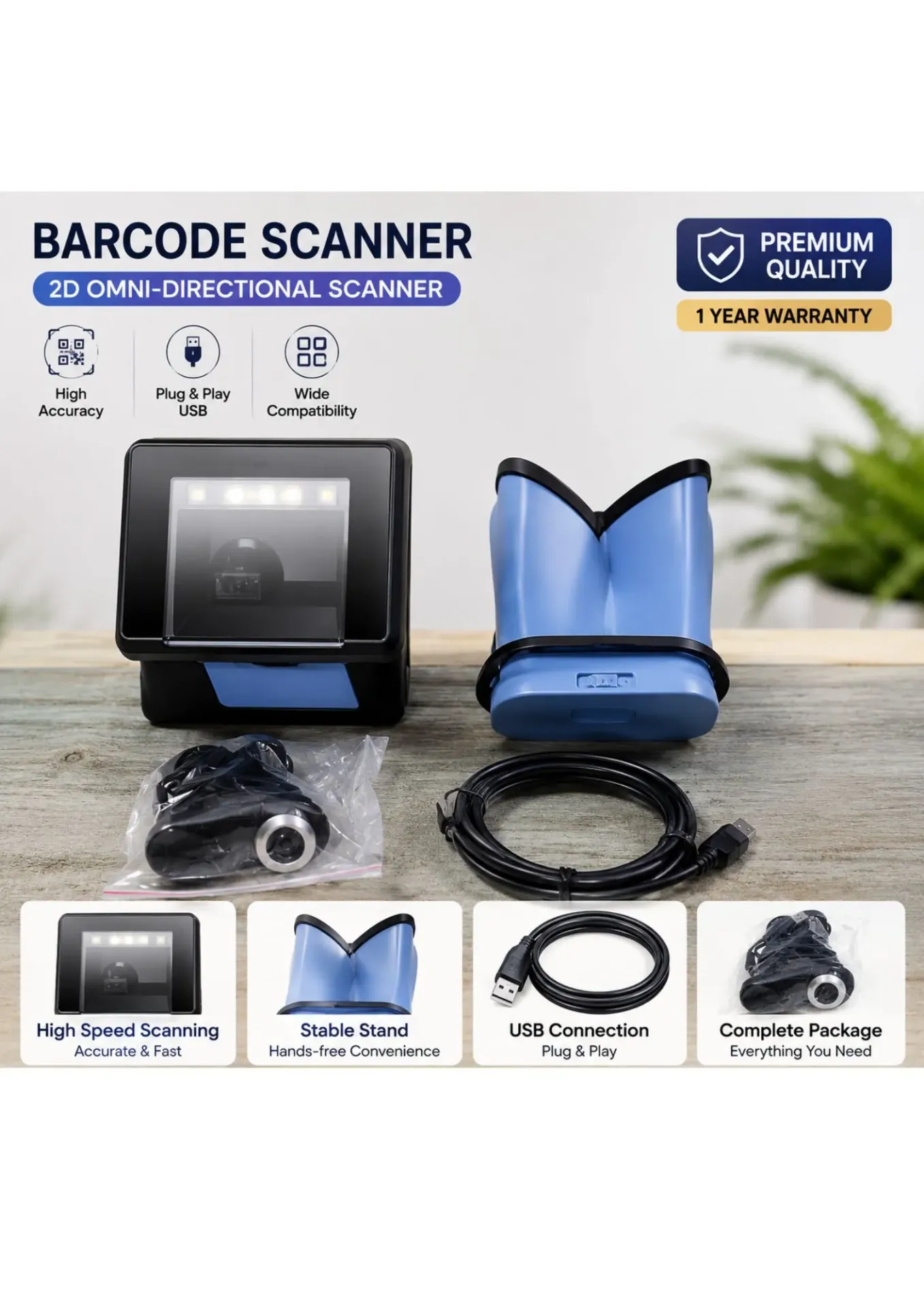 2D Omni Directional Barcode Scanner | High-Speed USB Plug & Play Scanner for POS Billing, Retail & Inventory Management